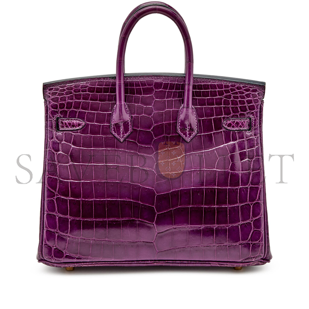 HERMÈS MASTER BIRKIN 25 CROCODILE LEATHER TUSCAN PURPLE GOLD BUCKLE H041354CK42 (25*20*13cm)